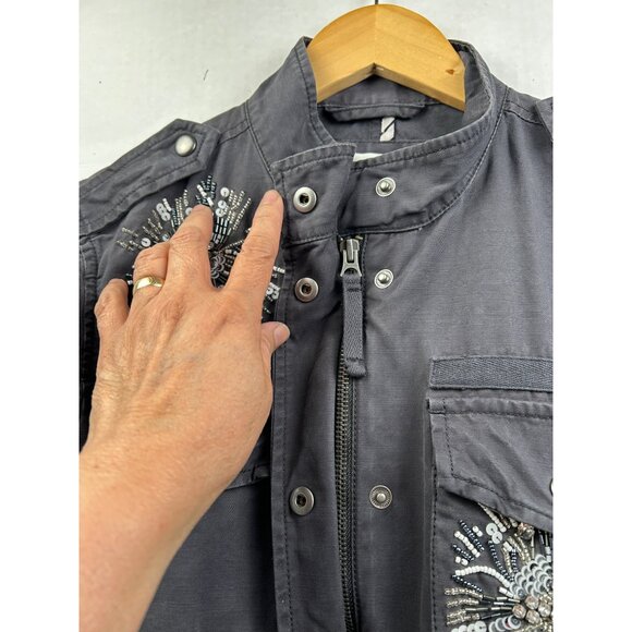 GAP Jacket "Moonless Night" Womens XS Embellished Beaded Military Field Glam - Picture 12 of 12